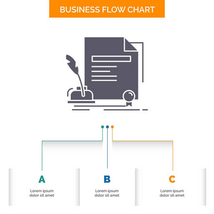 合同纸质文件协议授予业务流程图设计有3个步骤。 字形图标表示背景模板位置的文本。