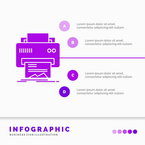 数字打印机打印硬件纸信息图形模板的网站和演示。 字形紫色图标信息样式矢量插图。