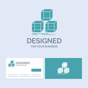 为您的业务安排设计堆栈3D盒业务标志字形图标符号。 绿松石名片与品牌标志模板。
