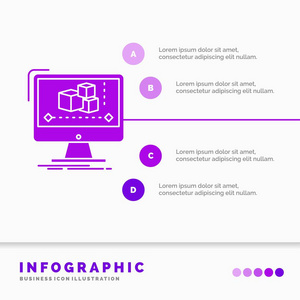 动画计算机编辑器监视软件信息图形模板的网站和演示。 字形紫色图标信息样式矢量插图。