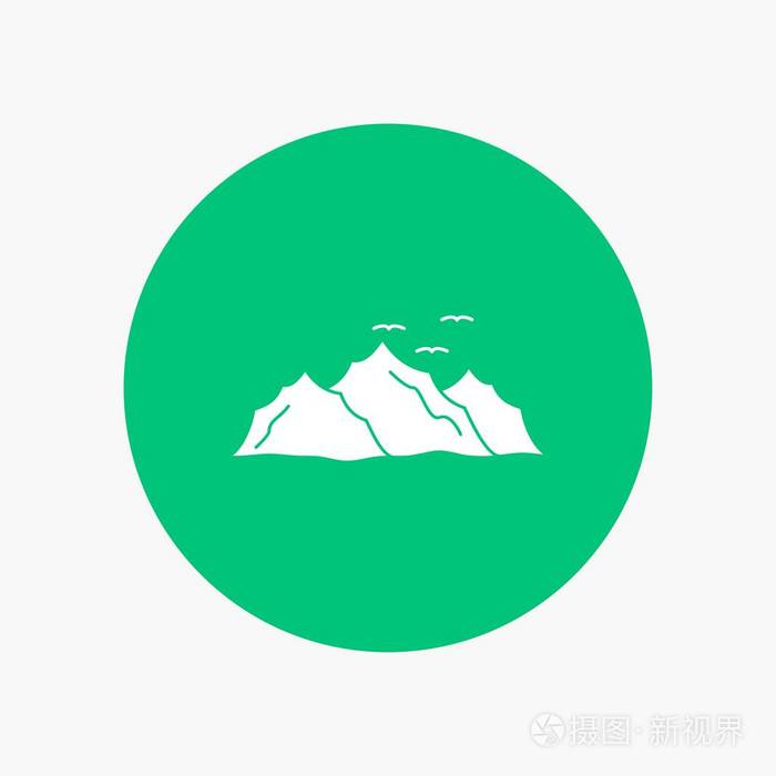 山景山自然鸟类白色字形图标圆圈. 矢量按钮插图