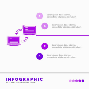 计算机连接链接网络同步信息图形模板的网站和演示。 字形紫色图标信息样式矢量插图。