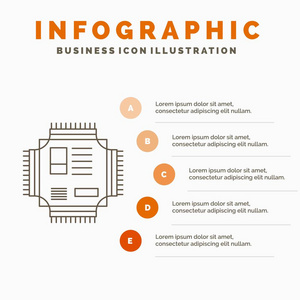 芯片CPU微芯片处理器技术信息图形模板的网站和演示。 线条灰色图标橙色信息样式矢量插图