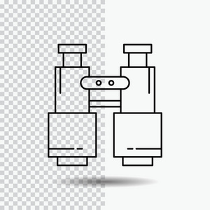 双筒望远镜在透明背景上找到搜索探索野营线图标。 黑色图标矢量插图