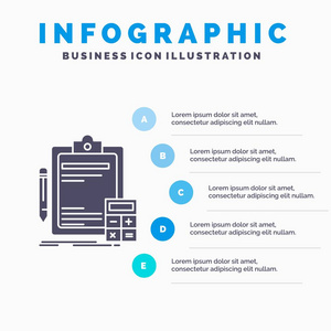 会计银行计算器财务审计信息图表模板的网站和演示。 字形灰色图标与蓝色信息风格矢量插图。
