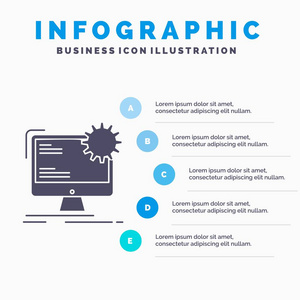 互联网布局页面网站静态信息图形模板的网站和演示。 字形灰色图标与蓝色信息风格矢量插图。