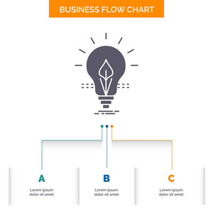 灯泡理念电能灯业务流程图设计有3个步骤。 字形图标表示背景模板位置的文本。