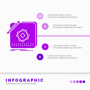 为网站和演示设计应用程序徽标应用程序设计信息图形模板。 字形紫色图标信息样式矢量插图。
