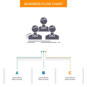 公司员工组人员团队业务流程图设计有3个步骤。 字形图标表示背景模板位置的文本。