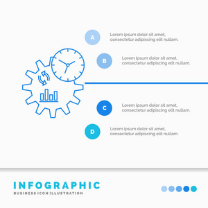 商业工程管理过程信息图表模板的网站和演示。 线蓝色图标信息样式矢量插图