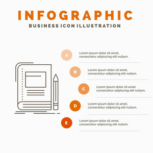 书籍商业教育笔记本学校信息图表模板的网站和演示。 线条灰色图标橙色信息样式矢量插图
