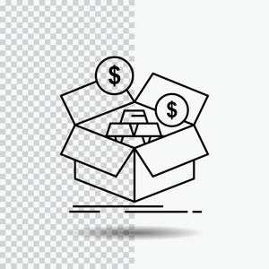 储蓄盒预算货币增长线图标透明背景。 黑色图标矢量插图