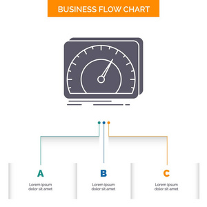 仪表板设备速度测试互联网业务流程图设计有3个步骤。 字形图标表示背景模板位置的文本。