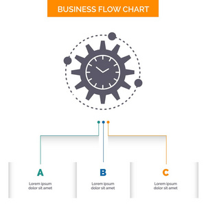 效率管理处理生产力项目业务流程图设计有3个步骤。 字形图标表示背景模板位置的文本。