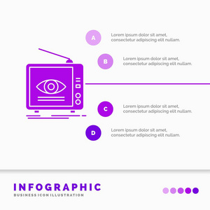 广告广播营销电视信息图表模板的网站和演示。 字形紫色图标信息样式矢量插图。