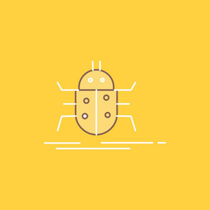 虫子昆虫测试病毒扁线填充图标。 在UI和UX网站或移动应用程序的黄色背景上美丽的徽标按钮。