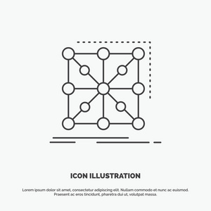 数据框架应用程序集群复杂图标。 UI和UX网站或移动应用程序的行向量灰色符号