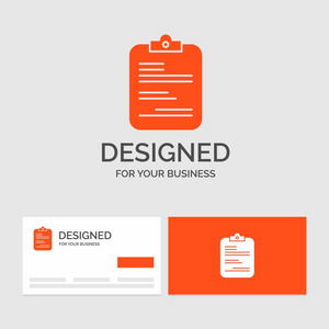 报告医疗文件清单文件的业务标识模板。 带有品牌标志模板的橙色名片。