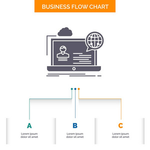 网络研讨会在线研讨会网站业务流程图设计有3个步骤。 字形图标表示背景模板位置的文本。