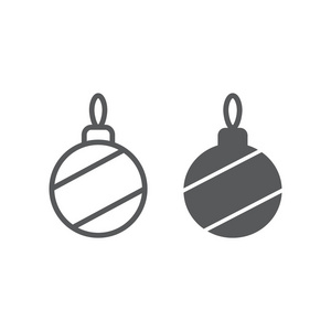 圣诞树球线和字形图标, 圣诞节和装饰, 小符号, 矢量图形, 在白色背景的线性图案, eps 10