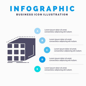 抽象聚合立方体维度矩阵信息图形模板的网站和演示。 字形灰色图标与蓝色信息风格矢量插图。