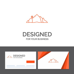 山景自然山景的商业标志模板。 带有品牌标识模板的橙色访问卡