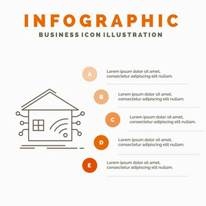 自动化家庭智能网络信息图表模板的网站和演示。 线条灰色图标橙色信息样式矢量插图
