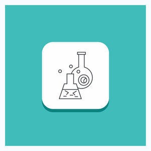 烧杯实验室试管圆形按钮科学线图标绿松石背景
