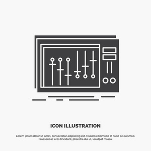 控制台D J调音台音乐工作室图标。 用户界面和UX网站或移动应用程序的字形矢量灰色符号