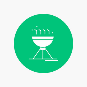 烹饪烧烤野营食品烤架白色字形图标在圆圈。 矢量按钮插图