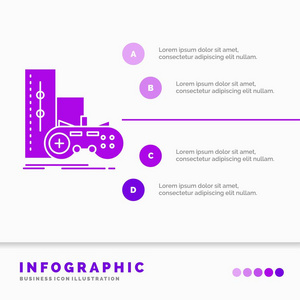 游戏，游戏本，操纵杆，游戏，游戏站信息图形模板的网站和演示。GLYPH紫色图标信息样式矢量插图.