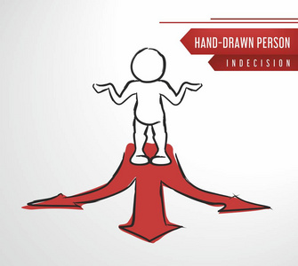 手绘板连接素描矢量优柔寡断的人在十字路口.手绘未定概念.照片