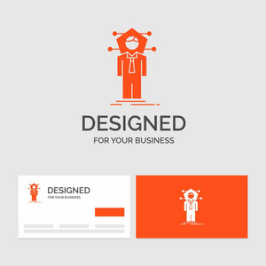业务标识模板为业务，连接，人，网络，解决方案..橙色参观卡与品牌标志模板。