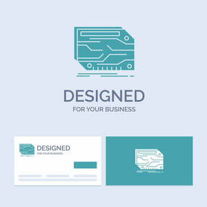卡，组件，定制，电子，内存业务标志雕文图标为您的业务。绿松石商务卡与品牌标志模板。