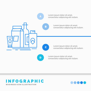 包装，品牌，营销，产品，瓶子信息图形模板的网站和演示。线蓝图像图片样式矢量插图