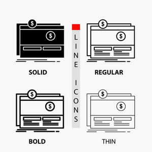 众筹，资金，筹款，平台，网站图标在薄，规则，粗体线和字形风格。矢量图