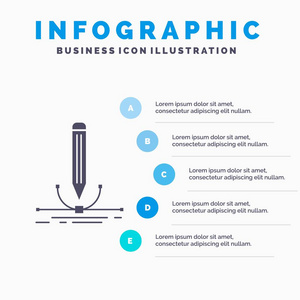 插图，设计，笔，图形，绘制信息图形模板的网站和演示。带有蓝色信息样式矢量插图的GLYPH灰色图标。