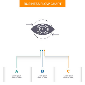 业务，眼睛，营销，愿景，计划业务流程图设计3个步骤。用于演示的雕文图标背景模板的文本位置.