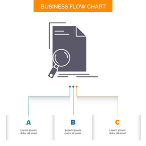 分析文档文件查找页面业务流程图设计3个步骤。用于演示的雕文图标背景模板的文本位置.