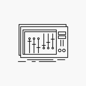 控制台，DJ，调音台，音乐，演播室线图标。矢量孤立图