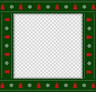 可爱的圣诞节或新年绿色边界与圣诞节雪花和铃铛图案装饰隔离在透明的背景。矢量方形模板，相框，剪贴簿元素，复制空间