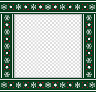 可爱的圣诞节或新年绿色边界与圣诞节雪花图案装饰隔离在透明的背景。矢量方形模板，相框，剪贴簿元素，复制空间