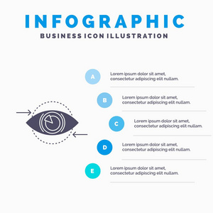 商业，眼睛，营销，视觉，计划信息图表模板的网站和演示。带有蓝色信息样式矢量插图的GLYPH灰色图标。
