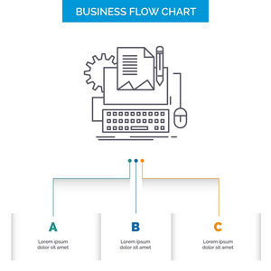 类型写手，纸张，计算机，纸张，键盘业务流程图设计3个步骤..表示背景模板位置的行图标