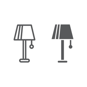 灯线和字形图标, 家具和电动, 光符号, 矢量图形, 在白色背景的线性图案