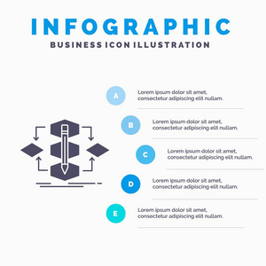 网站和展示的算法设计方法模型过程信息图形模板。带有蓝色信息样式矢量插图的GLYPH灰色图标。