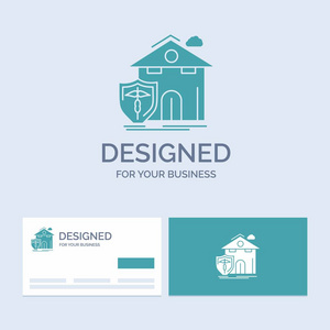 保险，家庭，房屋，伤亡，保护业务标志雕文图标为您的业务。绿松石商务卡与品牌标志模板。