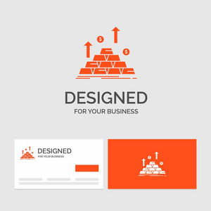 业务logo模板为金，币，现金，钱，成长..橙色参观卡与品牌标志模板。