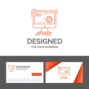 业务标识模板为Command，电脑，功能，流程，进度..带有品牌标志的橙色参观卡