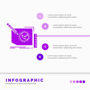 网站和展示的内容设计框架页面文本信息图形模板。GLYPH紫色图标信息样式矢量插图.